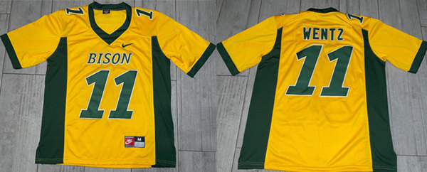 Men's Yellow North Dakota State Bison #11 Carson Wentz Stitched Football Jersey
